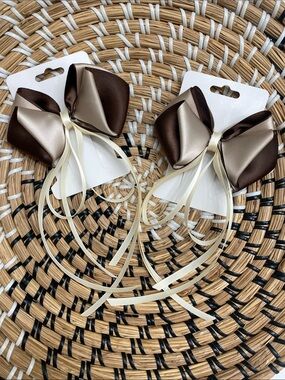 Elegant Brown and Ivory Satin Bow Hair Clips — Hand Crafted